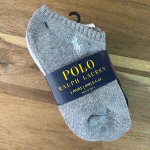 NWT Polo Ralph Lauren Gray Black White Ankle Socks - 6 Pairs